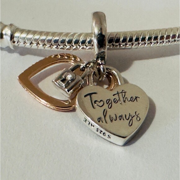NEW Authentic Pandora 2tone Padlock Heart Charm / Pandora Bracelet - Picture 4 of 7